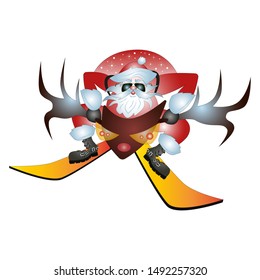 Rock Santa Claus riding snowmobile. Vector illustration.