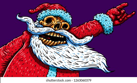 Rock Santa. Vector illustration. Christmas poster for Rock party.