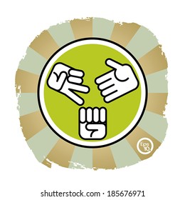 Tijeras de roca y papel sobre juego a mano, vector de diseño de iconos