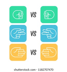 Rock, scissors, paper hand gesture. Icons for the game. Vector