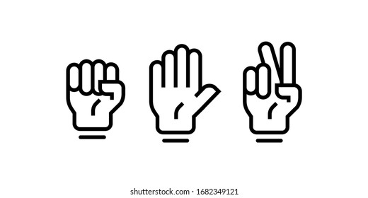 Rock  scissors  paper hand gesture  Vector line icons   set simple game illustartion line