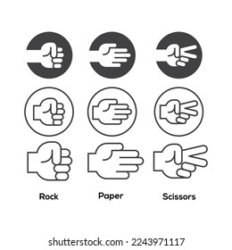 Rock, tijeras, gesto de la mano del papel. Icono de vector 