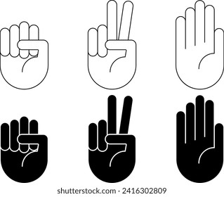 rock scissors paper hands gesturing