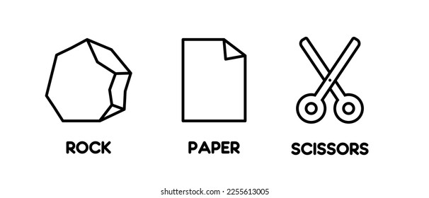 Tijeras de rock y conjunto de iconos vectoriales de papel. Concepto de juego de Roshambo