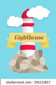 Rock in the sea with lighthouse