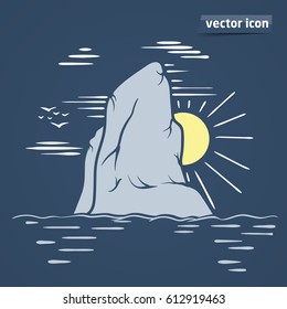 rock in the sea with sun vintage vector