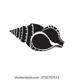 Rock shell black glyph icon. Exotic seashell, conchology silhouette symbol on white space. Astraea phoebia. Empty molluscan animal shell, ocean snail conch vector isolated illustrations
