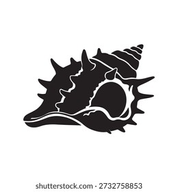 Rock shell black glyph icon. Exotic seashell, conchology silhouette symbol on white space. Astraea phoebia.