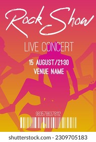 Plantilla de afiche o volante para espectáculos de rock, diseño de entradas, ilustración vectorial. Pancarta de fondo o afiche para concierto de música rock o festival al aire libre con espacio para texto.