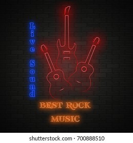 Rock Show sign. bright signboard, light banner. Night club logo, emblem.