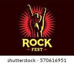 Rock sign gesture for music festival - logo, illustration on a dark background