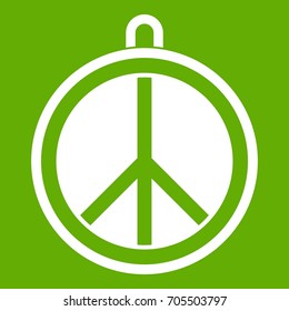 Rock sign icon white isolated on green background. Vector illustration