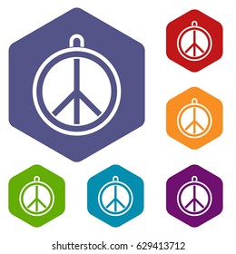 Rock sign icons set hexagon isolated vector illustration