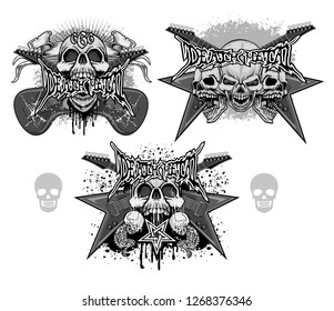 Rock sign with skull and guitars , grunge vintage design t shirts