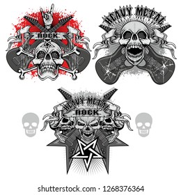 Rock sign with skull and guitars , grunge vintage design t shirts
