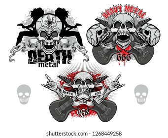 Rock sign with skull and guitars , grunge vintage design t shirts
