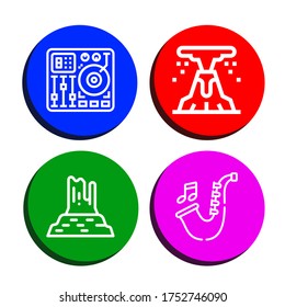 rock simple icons set. Contains such icons as Mixing table, Volcano, Valley rocks, Saxophone, can be used for web, mobile and logo