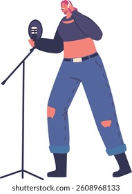 Rock singer singing microphone vector illustration