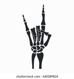 Rock skeleton hand  Heavy metal sign    horns  Rock  n  roll gesture from fingers bones  Vector illustration 