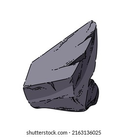 rock sketch hand drawn vector nature mountain, boulder rocky, big black surface