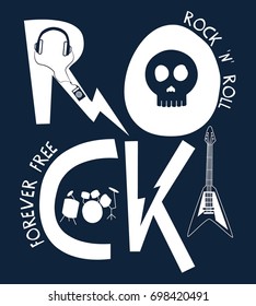 rock slogan and music elements vector.