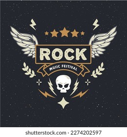 Huella de slogan de rock, Skull, Guitar y Festival Spirit Slogan, diseño gráfico vintage estilo rock moda calle ilustraciones