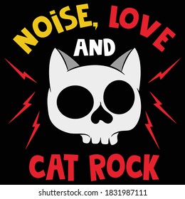Rock slogan vector for print design. Skull cat vector illustration. Rock star.