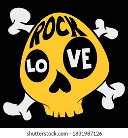 Rock slogan vector for print design.Skull vector illustration.Rock star.