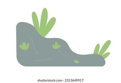 Rock slope with plants semi flat colour vector object. Overgrown rocky road. Hiking trail. Editable cartoon clip art icon on white background. Simple spot illustration for web graphic design