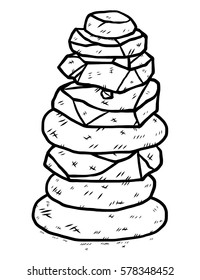 rock stack  cartoon vector and illustration, black and white, hand drawn, sketch style, isolated on white background.