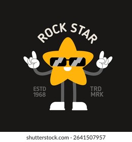 "Rock Star"  apparel print design in Rock'n'Roll style. Cartoon Rock Music Character concept of Rock Star for clothing design and t-shirt prints. Vector illustration