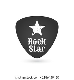 Rock star badge or Label. guitar pick mediator. For hard rock music band festival party signage, prints and stamps. vector illustration.