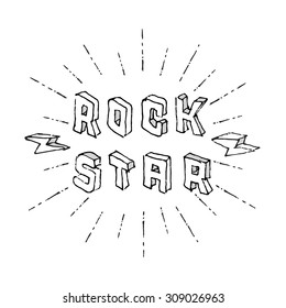 Rock Star badge - original lettering with lightnings and grunge effect, music vector illustration for t-shirt.