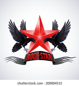 Rock Star banner in red color with two ravens