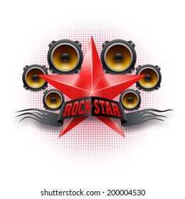 Rock Star banner in red color with acoustic speakers