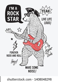 Rock star bear vector illustration, for t-shirt prints, posters and other uses.