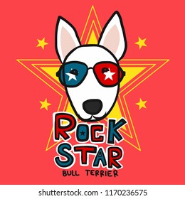 Rock star Bull Terrier cartoon vector illustration