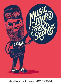 rock star character, hipster vector design