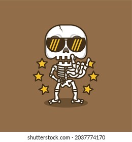 rock star cute cartoon skull with glasses. vector illustration for mascot logo or sticker