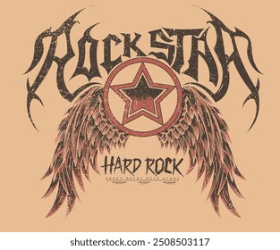 Rock star design. Eagle fly vector artwork for t shirt and others. Rock and roll graphic print design for apparel, stickers, posters and background.