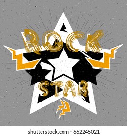Rock star design for t-shirt. Grunge background.  Vector Illustration.