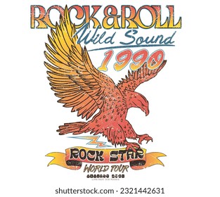 Rock star. Eagle rebel rock tour graphic print design. Make some noise rock and roll artwork design.	