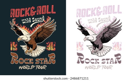 Rock star. Eagle rebel rock tour graphic print design. Make some noise rock and roll artwork design. boys and girls vector t shirt design. poster artwork for apparel, poster, background, and others.