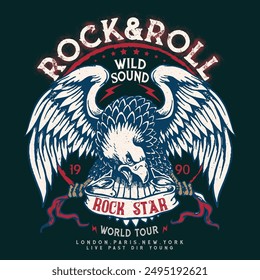 Rock star. Eagle rebel rock tour graphic print design. Make some noise rock and roll artwork design. boys and girls vector t shirt design. poster artwork for apparel, poster, background, and others