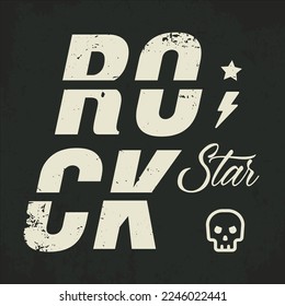 Rock star emblem, t-shirt vintage print, rock musician logo