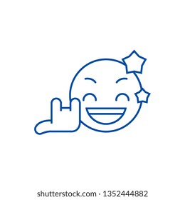 Rock star emoji line icon concept. Rock star emoji flat  vector symbol, sign, outline illustration.