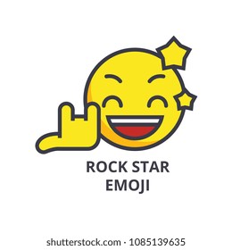 Rock Star Emoji Vector Line Icon, Sign, Illustration On Background, Editable Strokes