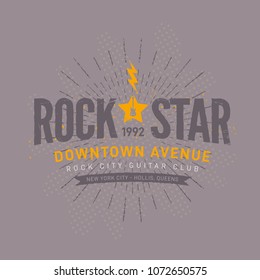 Rock star grunge design, t-shirt party logo