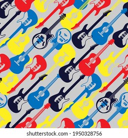 Rock star. grunge rock music pattern with guitar. Cool background for textiles, wrapping paper, prints and more.
