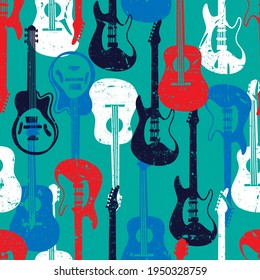 Rock star. grunge rock music pattern with guitar. Cool background for textiles, wrapping paper, prints and more.